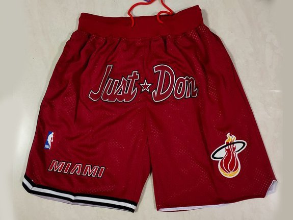 men's Miami Heat Shorts Just Don Red Mesh Zipper Pocket Basketball adults Pants