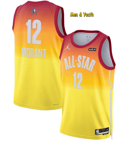 men's & youth Basketball Team Uniform 12 Ja Morant Jerseys Orange 2023