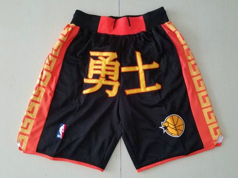 men's Golden State Warriors Shorts Just Don Chinese Black Mesh Basketball adults Pants