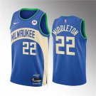 men's & youth Basketball Bucks Uniform #22 Khris Middleton Jerseys 23/24 Blue City Edition Shirts