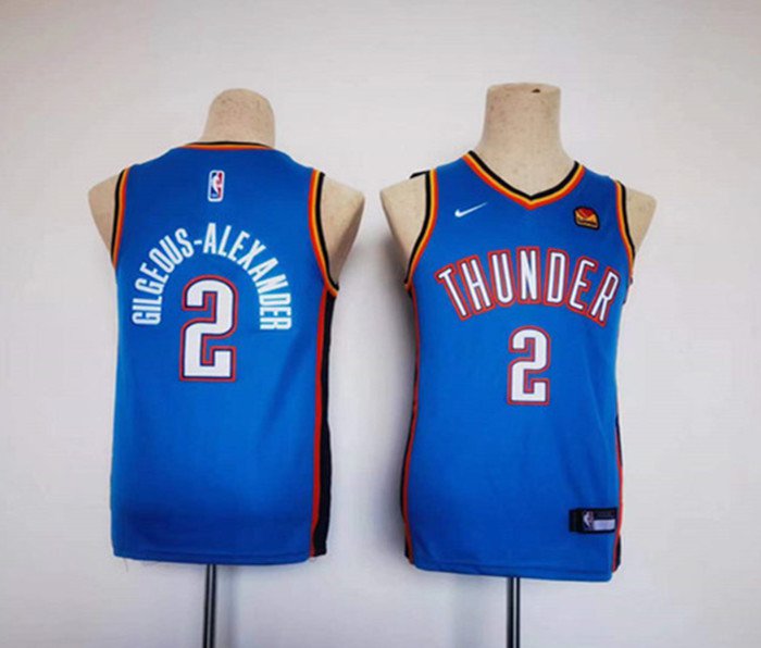 youth Basketball Thunder Uniform #2 Shai Gilgeous-Alexander Jerseys Blue Icon Edition kids Shirts