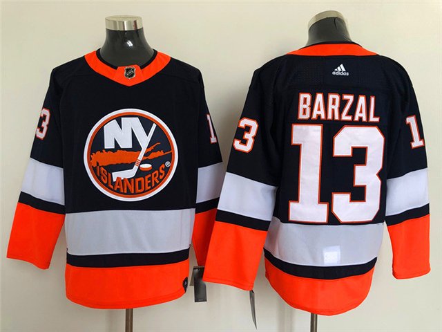 men's Ice Hockey NY Islanders Uniform #13 Mathew Barzal Jerseys Navy 2020/21 Reverse Retro Shirts