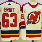 men's Ice Hockey NJ Devils Uniform #63 Jesper Bratt Jerseys White 2022-23 Reverse Retro Shirts