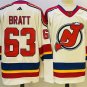 men's Ice Hockey NJ Devils Uniform #63 Jesper Bratt Jerseys White 2022-23 Reverse Retro Shirts