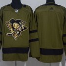 men's Ice Hockey Pittsburgh Penguins Uniform Blank Jerseys Olive Green Salute Service Shirts
