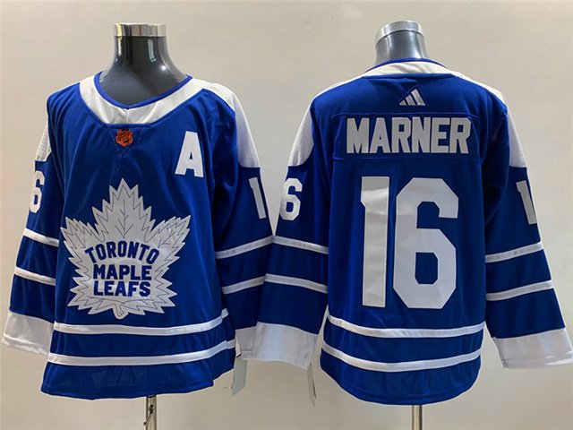 men's Ice Hockey Maple Leafs Uniform #16 Mitchell Marner Jerseys Royal 2022-23 Reverse Retro Shirts