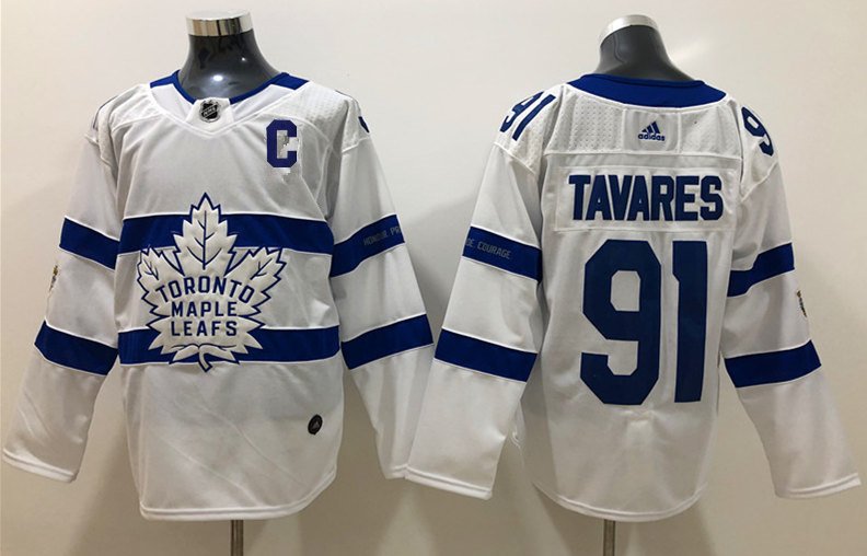 men's Ice Hockey Maple Leafs Uniform #91 John Tavares Jerseys White 2018 Stadium Series Shirts