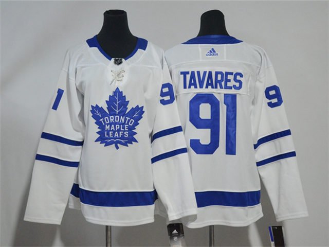 women's Ice Hockey Maple Leafs Uniform #91 John Tavares Jerseys White Away Player Game ladys Shirts