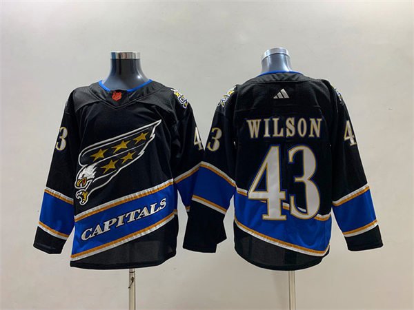 Mens Hockey Capitals Uniform 43 Tom Wilson Jerseys Black 2023 Screaming Eagle Reverse Retro Shirt 3079