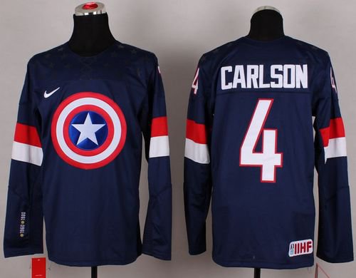 men's Ice Hockey Uniform #4 John Carlson Jerseys Team USA 2015 Navy Captain America Shirts