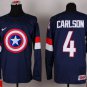 men's Ice Hockey Uniform #4 John Carlson Jerseys Team USA 2015 Navy Captain America Shirts