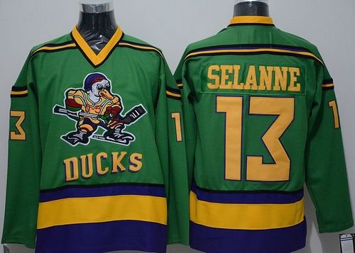 men's Ice Hockey Activewear Ducks Uniform #13 Teemu Selanne Jerseys Vintage Green Throwback Shirt