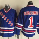 men's Ice Hockey NY Rangers Uniform #1 Eddie Giacomin Jerseys 1990-91 Vintage Blue Throwback Shirt