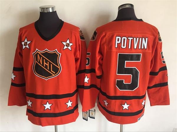 men's Ice Hockey Uniform #5 Denis Potvin Jerseys Orange Vintage 1972-81 All Star Throwback Shirt