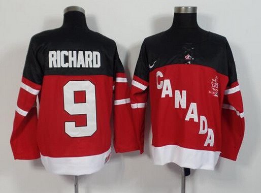 men's Ice Hockey Canada Uniform #9 Maurice Richard Jerseys Red 1914-2014 100TH Throwback Shirt