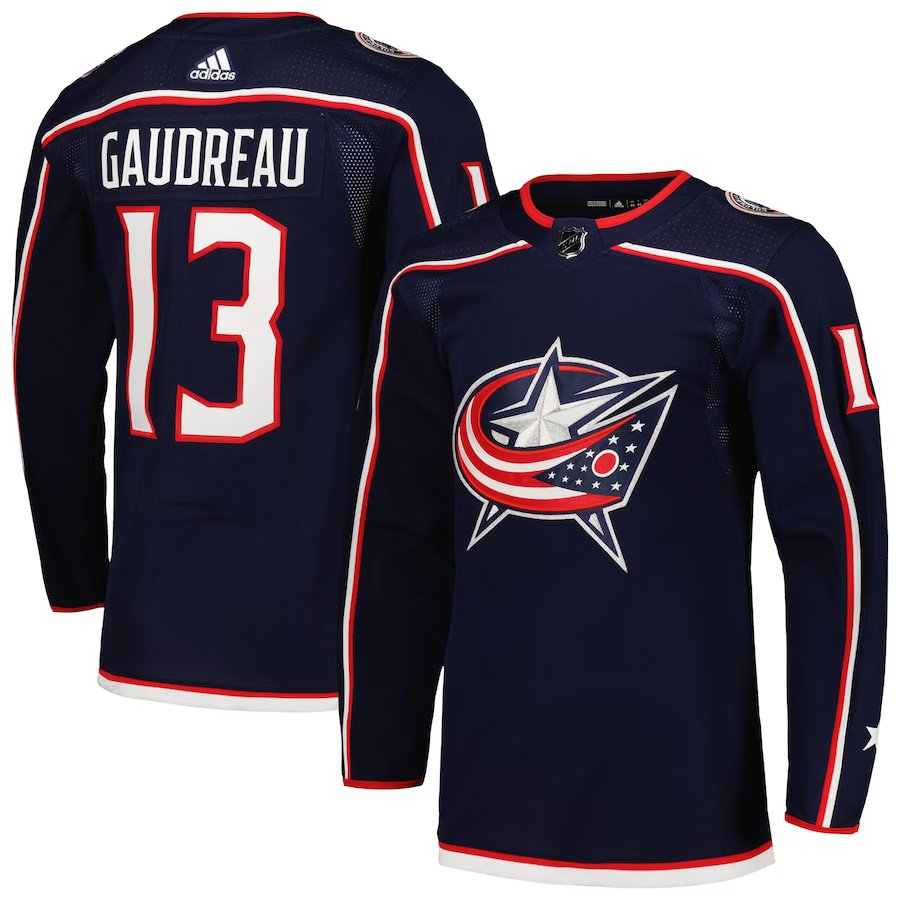 men's Ice Hockey Blue Jackets Uniform #13 Johnny Gaudreau Jerseys Navy Home Team Game Player Shirt