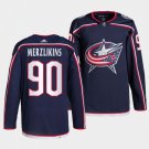 men's Ice Hockey Blue Jackets Uniform #90 Elvis Merzlikins Jerseys Navy Home Team Game Player Shirt