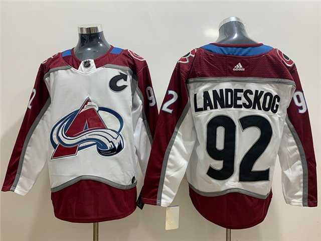 men's Ice Hockey Avalanche Uniform #92 Gabriel Landeskog Jerseys White Away Team Game Player Shirt