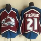 men's Ice Hockey Avalanche Uniform #21 Peter Forsberg Jerseys Vintage Burgundy Throwback Shirt