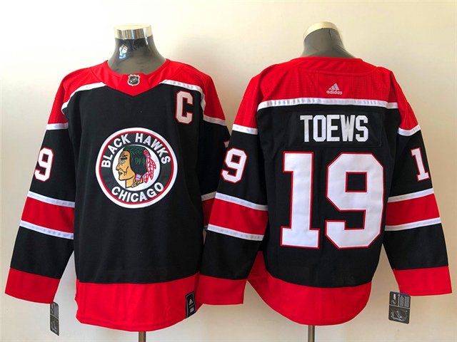 men's Hockey Blackhawks Uniform #19 Jonathan Toews Jerseys Black 2021 Reverse Retro Special Shirt