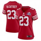 women's Football 49ers Uniform #23 Christian McCaffrey Jerseys Red 2024 Super Bowl LVIII lady Shirt