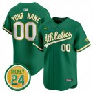 men's & youth Athletics 00 Custom name number Jersey Green with 24 Rickey Henderson Patch Baseball