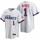 men's & youth Atlanta Braves 1 Ozzie Albies Jersey White 2021 Pinstripe Player Game Baseball