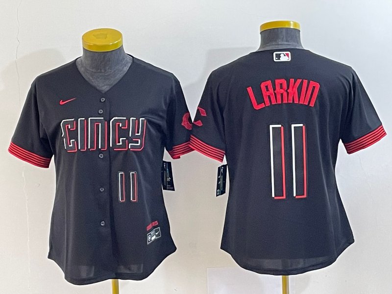 women's Cincinnati Reds 11 Barry Larkin Jersey Black City Connect Limited Retired Player Baseball