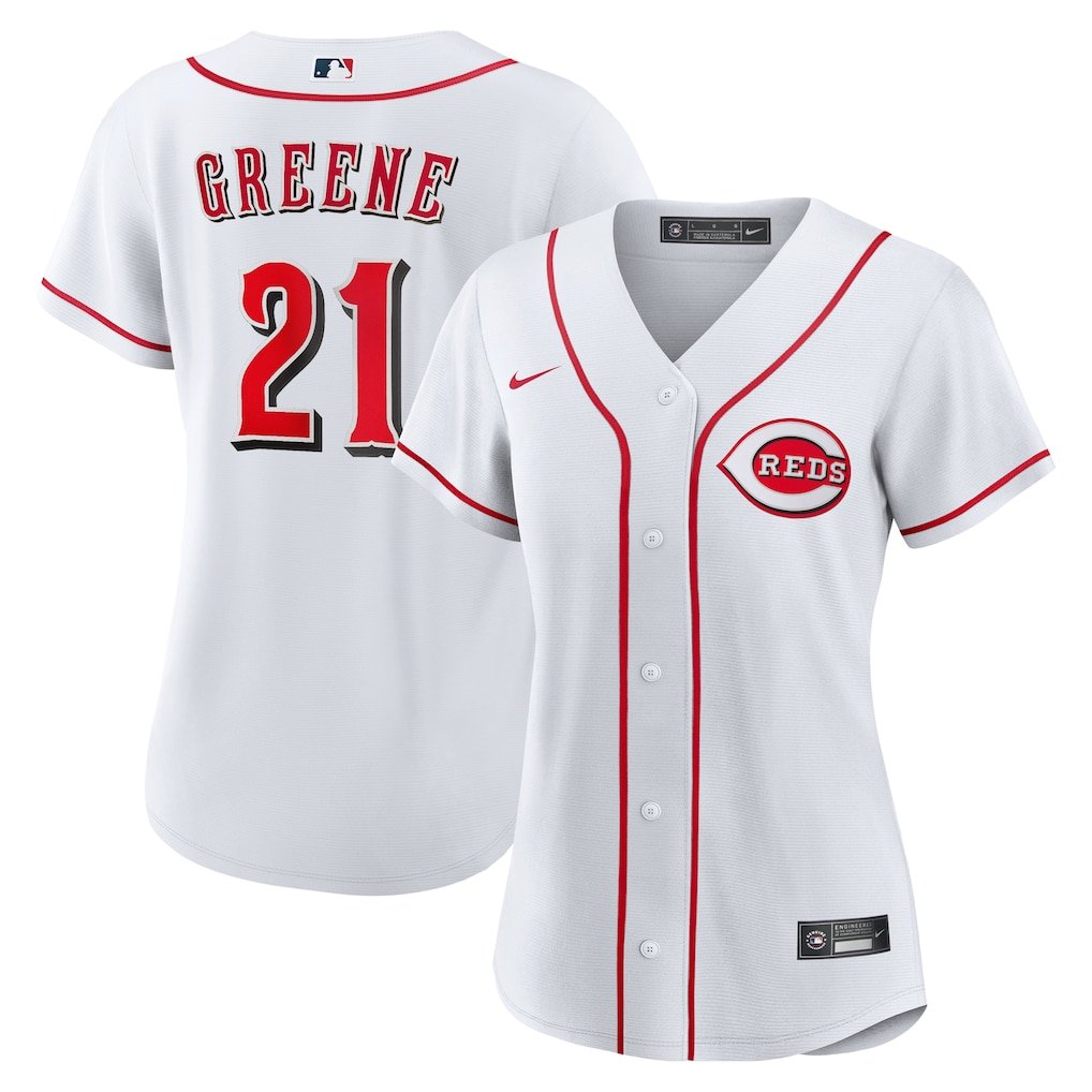 women's Cincinnati Reds 21 Hunter Greene Jersey White Home Limited Player Game Baseball