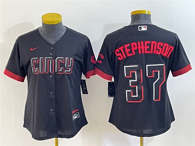 women's Cincinnati Reds 37 Tyler Stephenson Jersey Black 2023 City Connect Limited Player Baseball