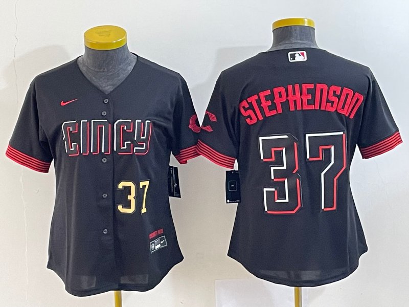 women's Cincinnati Reds 37 Tyler Stephenson Jersey Black 2023 City Connect Limited Player Baseball