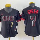 women's Cincinnati Reds 7 Spencer Steer Jersey Black 2023 City Connect Limited Player Game Baseball