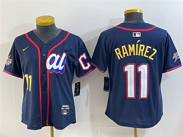 women's Cleveland Guardians 11 Jose Ramirez Jersey Navy 2025 All-Star Game Limited Player Baseball