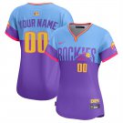 women's Colorado Rockies 00 Custom name number Jersey Blue Purple 2025 City Connect Baseball