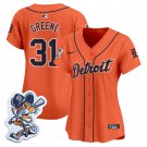 women's Detroit Tigers 31 Riley Greene Jersey Orange Paws Patch Limited Player Baseball