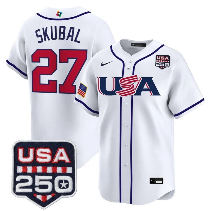 men's & youth USA team 27 Tarik Skubal Jersey White 2026 World Classic 250th Patch Stadium Baseball