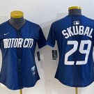 women's Detroit Tigers 29 Tarik Skubal Jersey Navy 2024 City Connect Limited Player Game Baseball