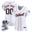 women's Detroit Tigers 00 Custom name number Jersey White Paws Patch Limited Player Baseball