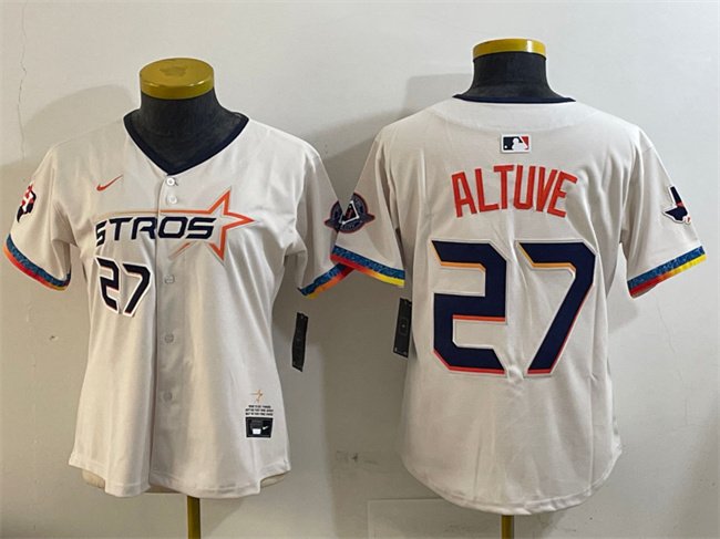 women's Houston Astros 27 Jose Altuve Jersey Cream 2025 City Connect Texas Patch Limited Baseball