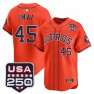 men's & youth Houston Astros 45 Tatsuya Imai Jersey Orange USA 250' Patch Limited Player Baseball