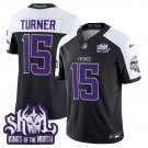 adult & youth Vikings 15 Dallas Turner Jersey Stitched Black-White 2025 Winter Warrior Skol Patch