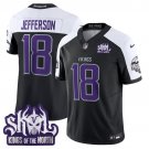 adult & youth Vikings 18 Justin Jefferson Jersey Black-White 2025 Winter Warrior Skol Patch Shirt