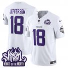 adult & youth Vikings 18 Justin Jefferson Jersey Stitched White 2025 Winter Warrior Skol Patch