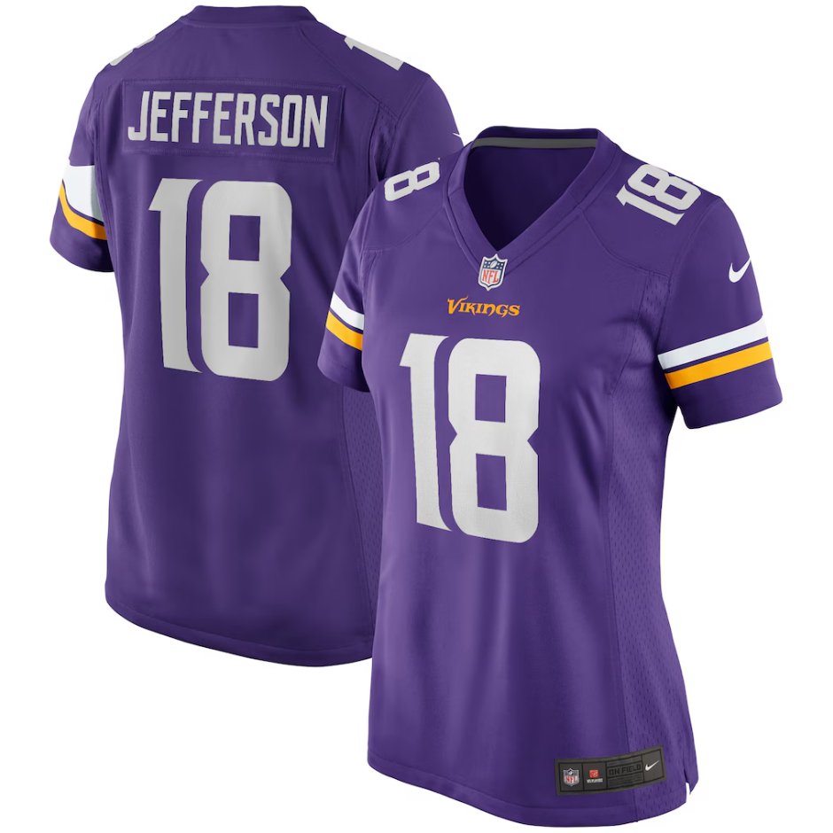 women's Minnesota Vikings Uniform 18 Justin Jefferson Jersey Stitched Activewear Purple Shirt
