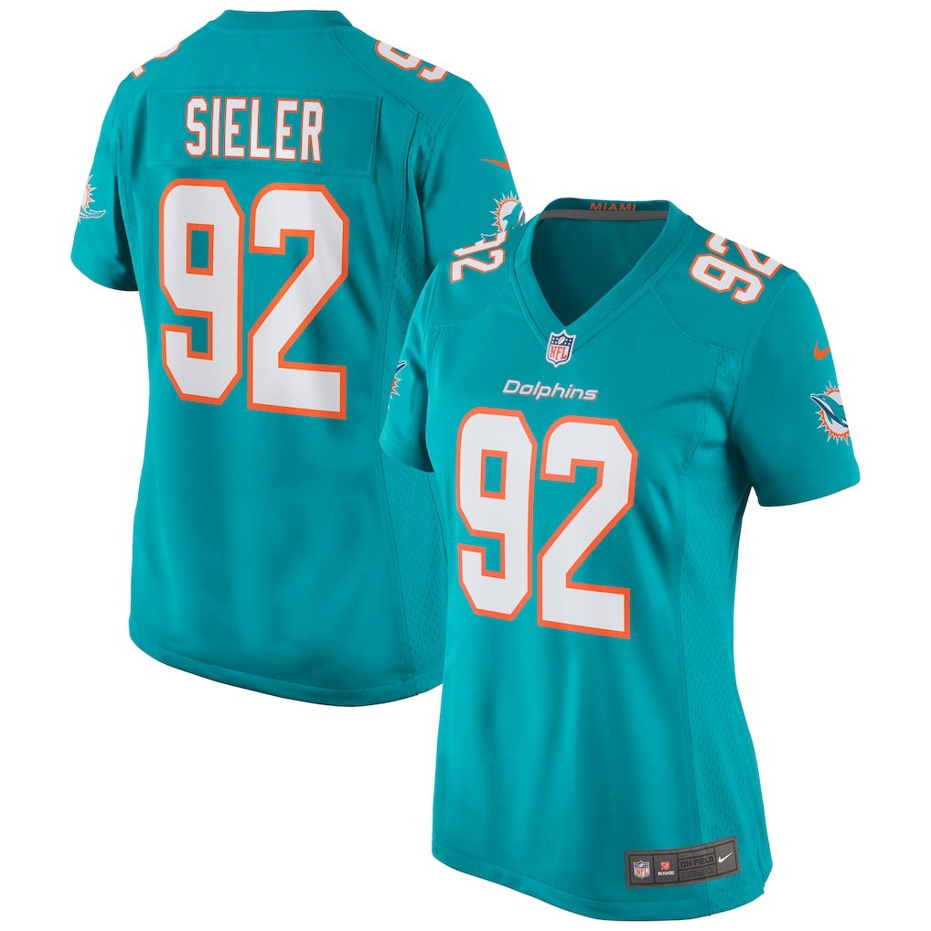 women's Miami Dolphins Uniform 92 Zach Sieler Jersey Stitched Activewear Aqua Shirt