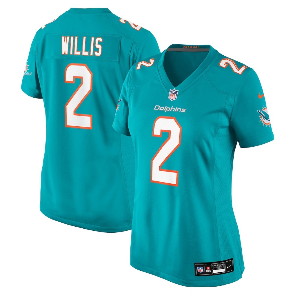 women's Miami Dolphins Uniform 2 Malik Willis Jersey Stitched Activewear Aqua Shirt
