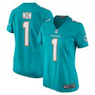 women's Miami Dolphins Uniform Number 1 Mom Jersey Stitched Activewear Aqua Shirt