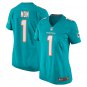 women's Miami Dolphins Uniform Number 1 Mom Jersey Stitched Activewear Aqua Shirt