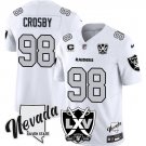adult & youth LV Raiders 98 Maxx Crosby Jersey White Nevada Stat and 65th Anniversary with C Patch