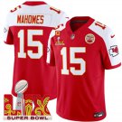 adult & youth KC Chiefs 15 Patrick Mahomes Jersey Red-White 2025 Super Bowl LIX and C Patch